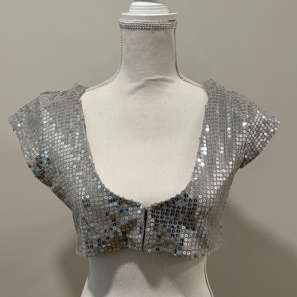 Hooded, sequin crop top, eyelet closure